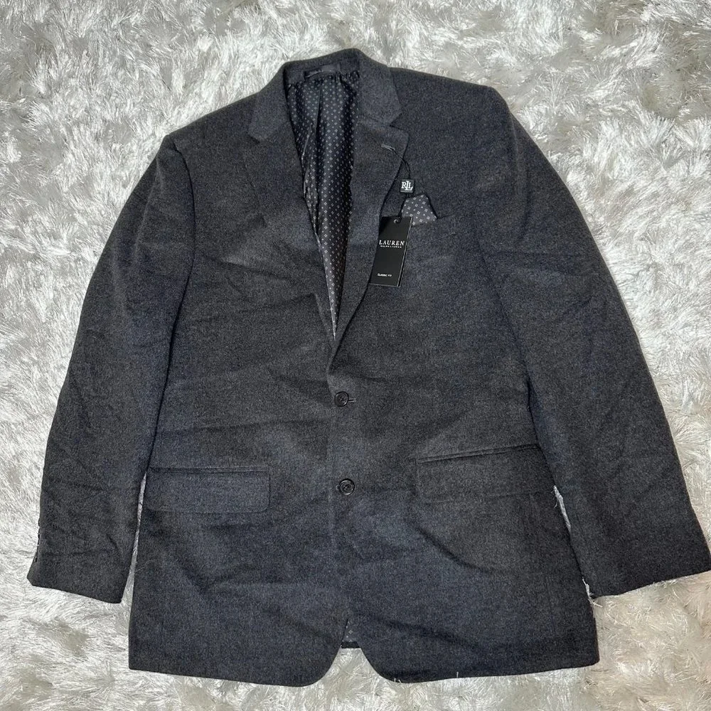 Lauren Ralph Lauren Men's‎ Blazer Lacrosse Grey 42Long Wool, Silk, Cashmere $450